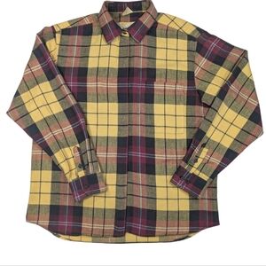 Diane Von Furstenberg Plaid Cotton Button-Up in Burgundy, Black & Gold. Sz 14